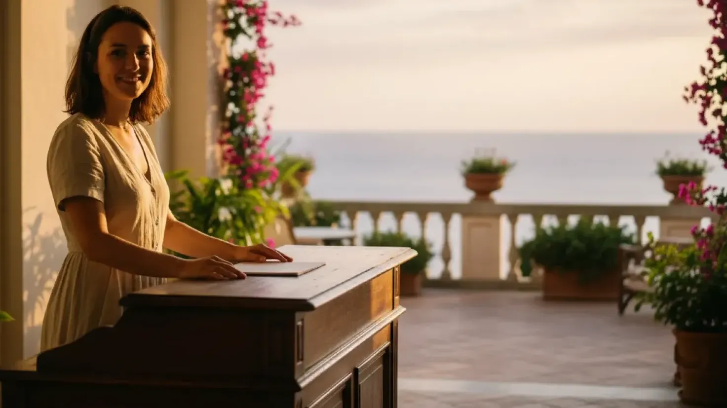 Young person working at a seaside hotel in Italy - seasonal summer job