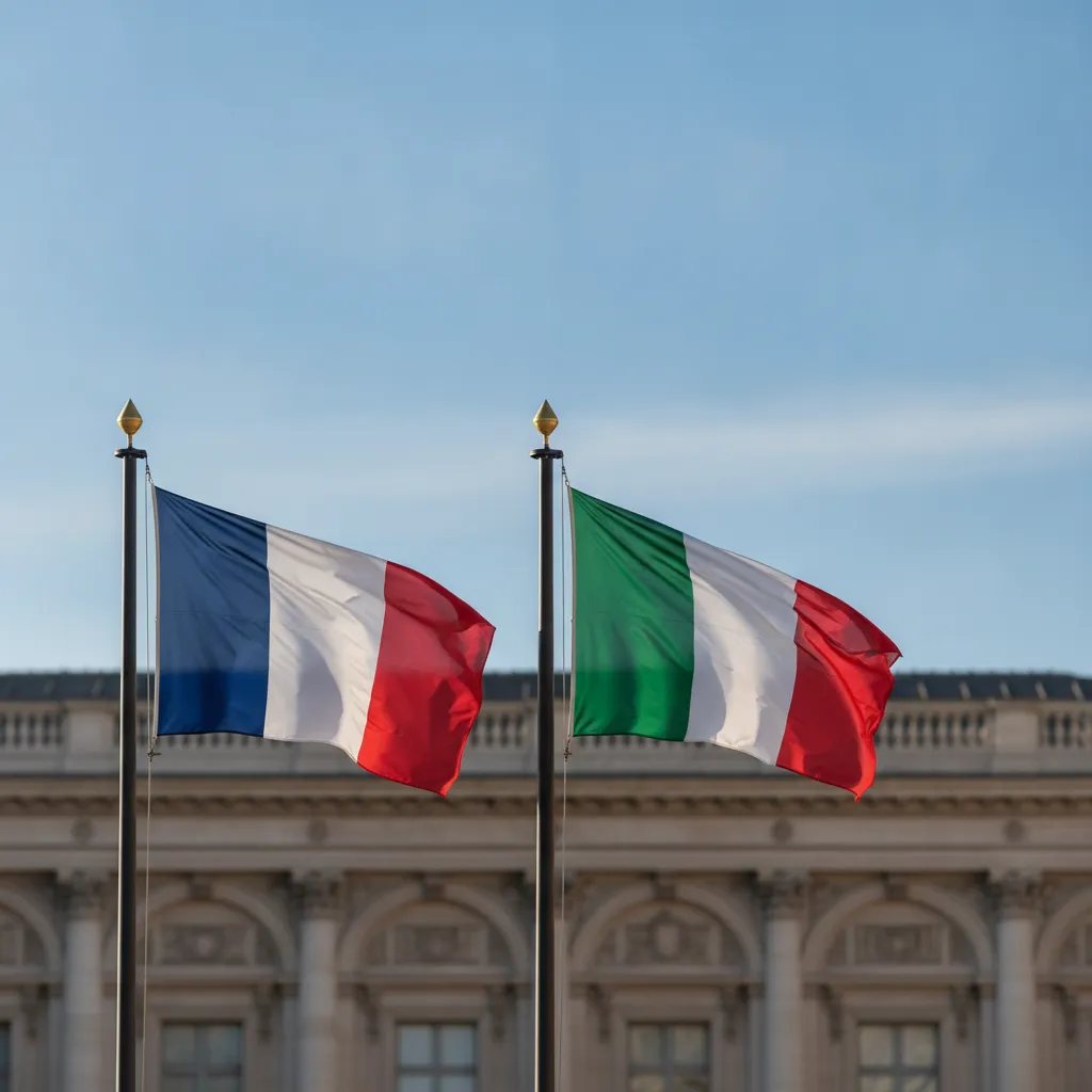 Drapeaux français et italien côte à côte symbolisant la convention fiscale bilatérale de 1989