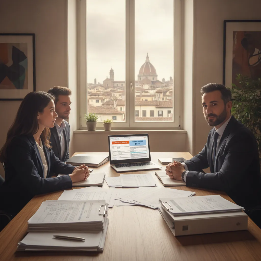 Conseiller fiscal expliquant la double imposition Italie-France à un couple d'expatriés