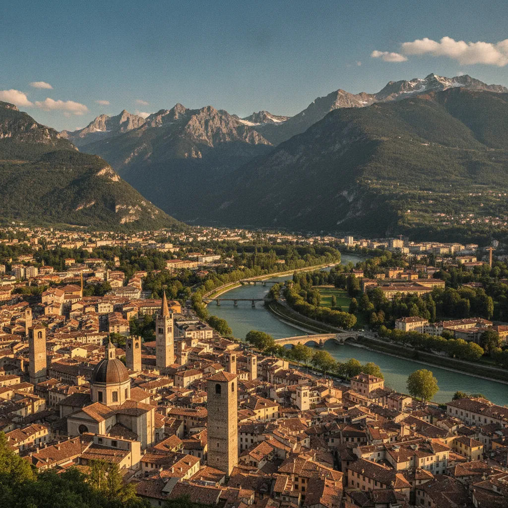 Vue panoramique de Trente avec ses toits historiques et les Alpes en arrière-plan