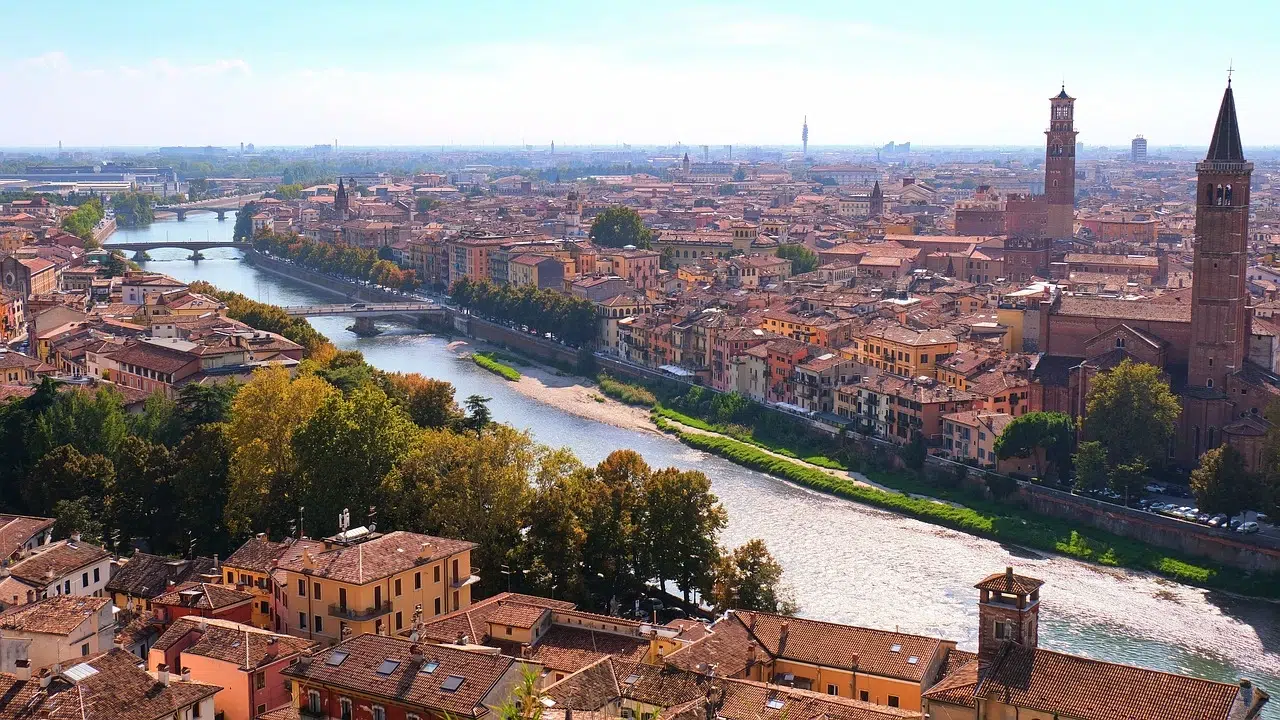 Panoramic view over Verona from the Torre dei Lamberti