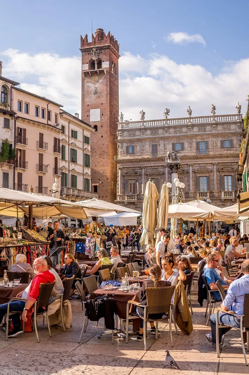 The Piazza delle Erbe market in Verona, a great place to sample local produce