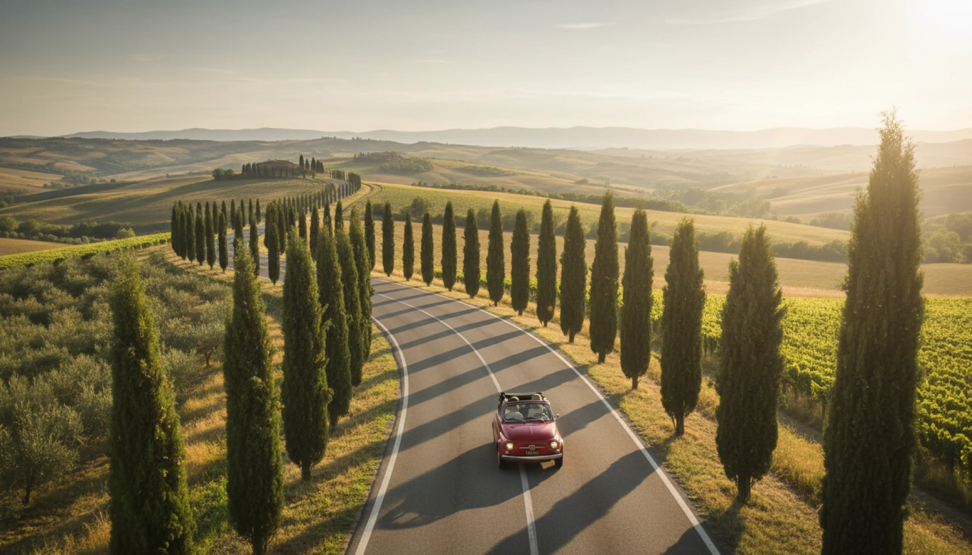 Elena driving on an Italian country road with her Italian driving licence - expat living in Italy