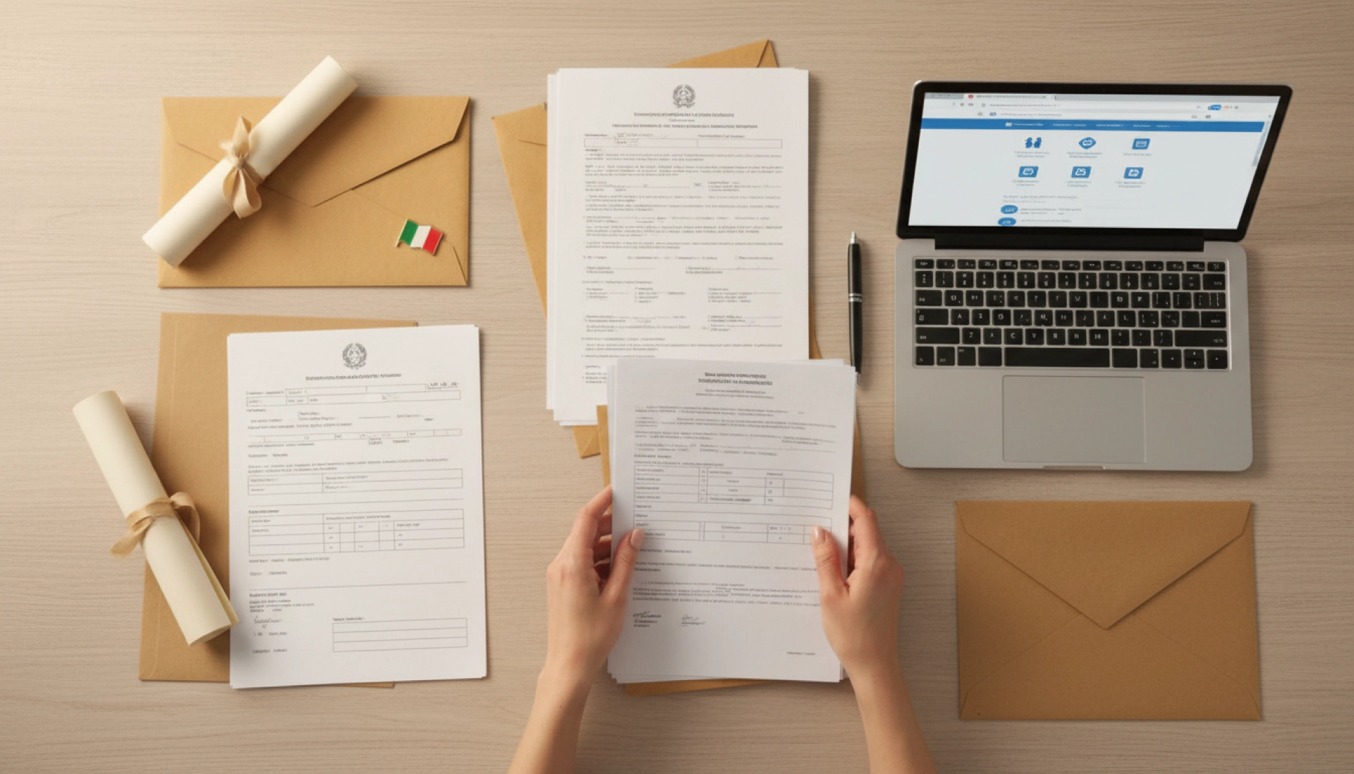 Elena, an expat living in Italy, gathering documents for her degree equivalence application