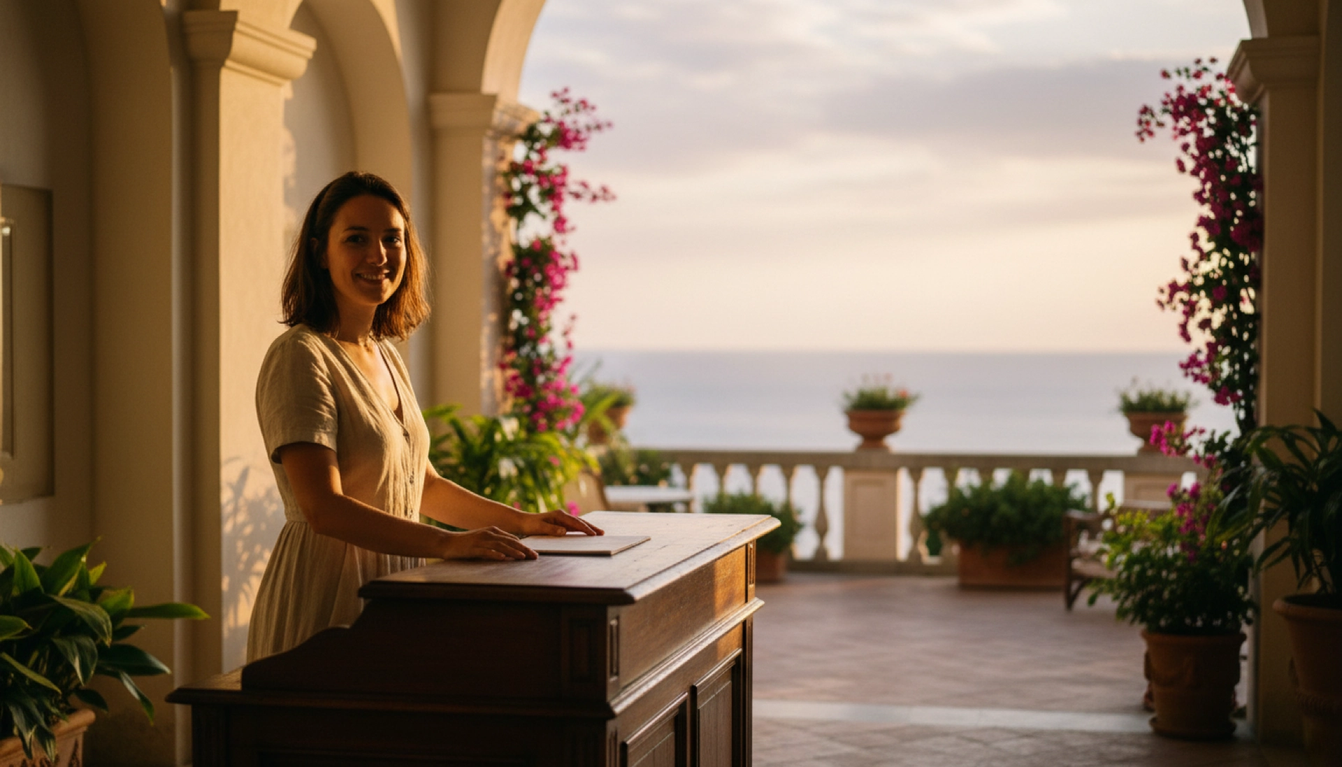 Young person working at a seaside hotel in Italy - seasonal summer job