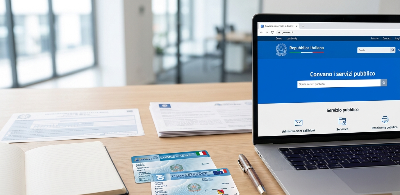 Codice fiscale, tessera sanitaria et documents administratifs italiens sur un bureau, indispensables pour travailler légalement en Italie en tant que Français Codice fiscale, tessera sanitaria et documents administratifs italiens sur un bureau, indispensables pour travailler légalement en Italie en tant que Français