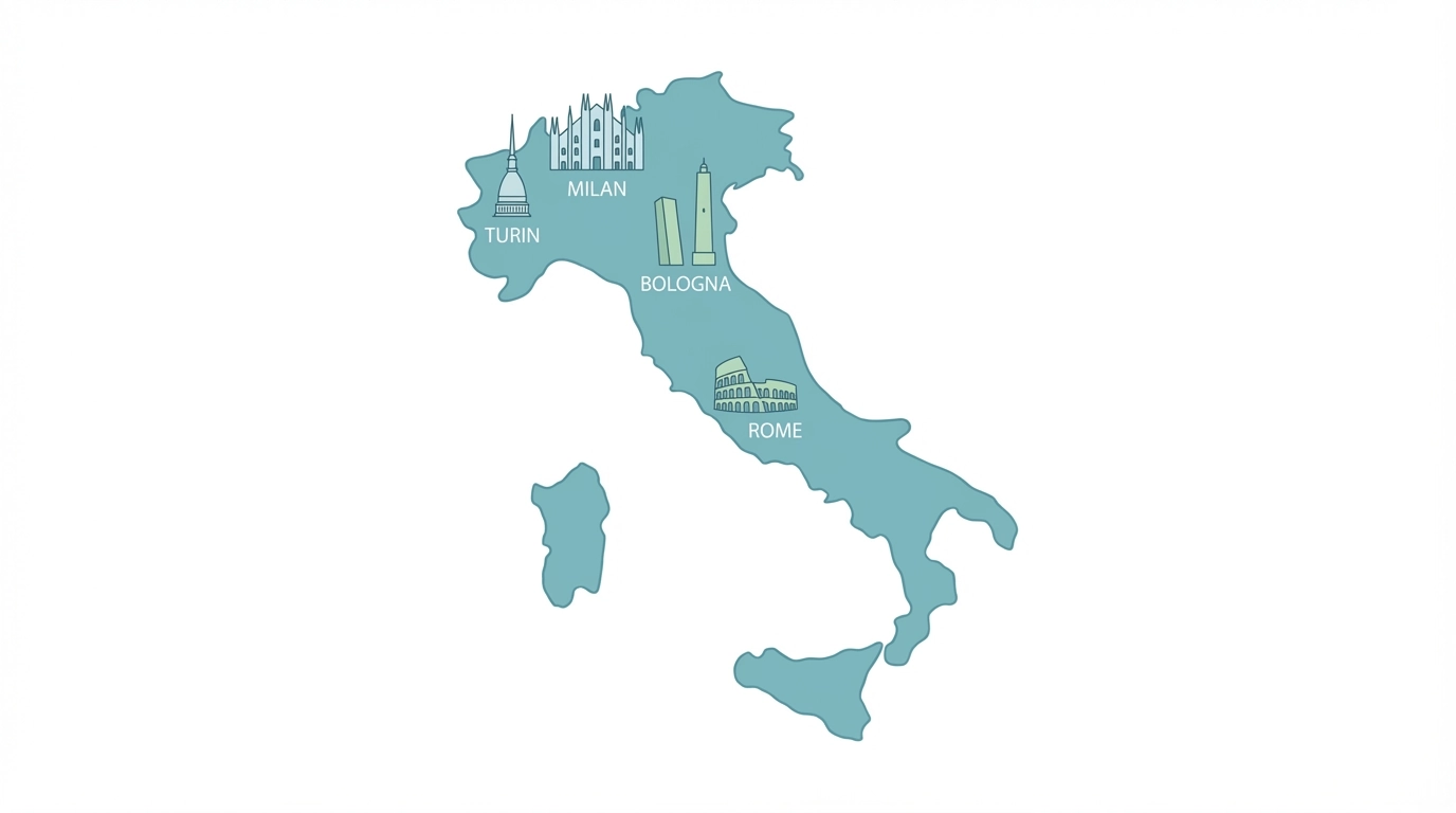 Carte des régions italiennes avec la concentration des entreprises françaises en Italie