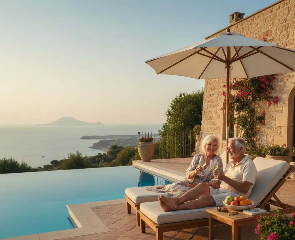 Vue panoramique d'un village côtier sicilien avec maisons blanches et mer turquoise — acheter une maison en Sicile en 2026