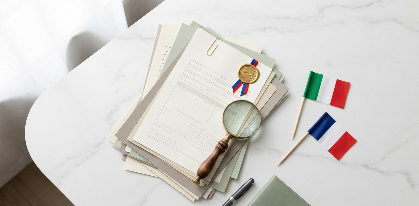 Dossier administratif avec documents apostillés pour une demande de nationalité italienne